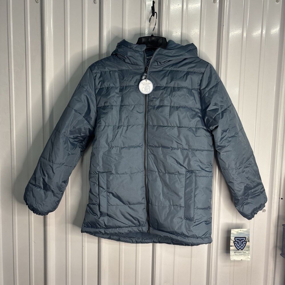 Whales Tail Hooded Puffer Coat Size 14/16 Boys NWT Water And Wind Resistant Blue